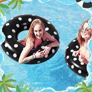 Lot de 4 bouées gonflables à pois noirs et blancs pour piscine et plage - Product Image 5