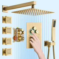 Système de douche à effet pluie 2 en 1 avec robinets thermostatiques Motifs de pulvérisation de massage doux Bouton poussoir Inverseur Kits de garniture de robinet de douche