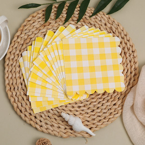 Cross-border best-selling disposable birthday party <b>paper</b> napkins with yellow checkered borders, 25*25 series, irregularly - Product Image 2