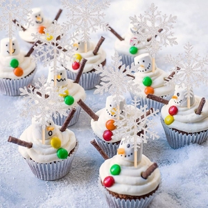 Winter Snowflake Cake Toppers Set with Sparkling Glitter Effect <b>for</b> Christmas <b>Cupcake</b> Decorations and Elegant Holiday Party - Product Image 6