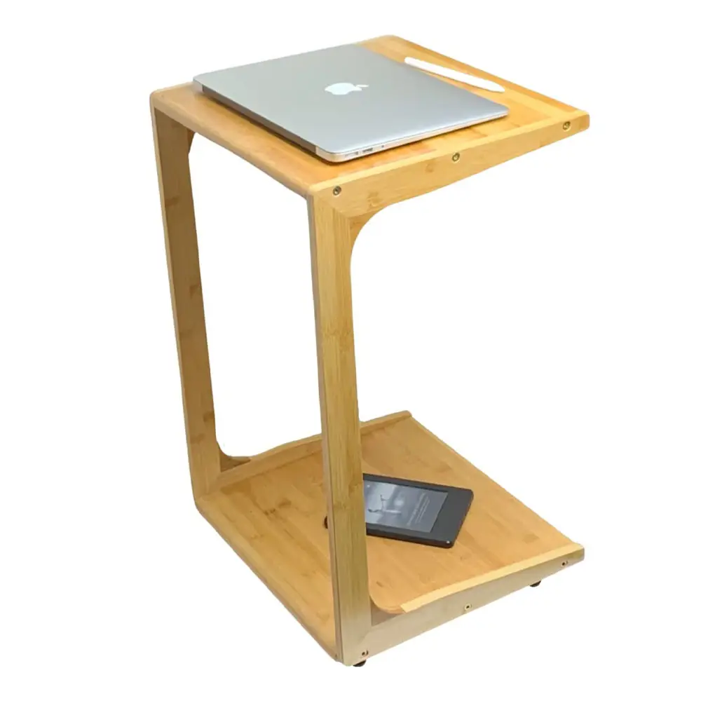 C 모양 소파 옆 테이블 침실 장식적인 테이블은 작고 실제적인 대나무 저장 선반입니다