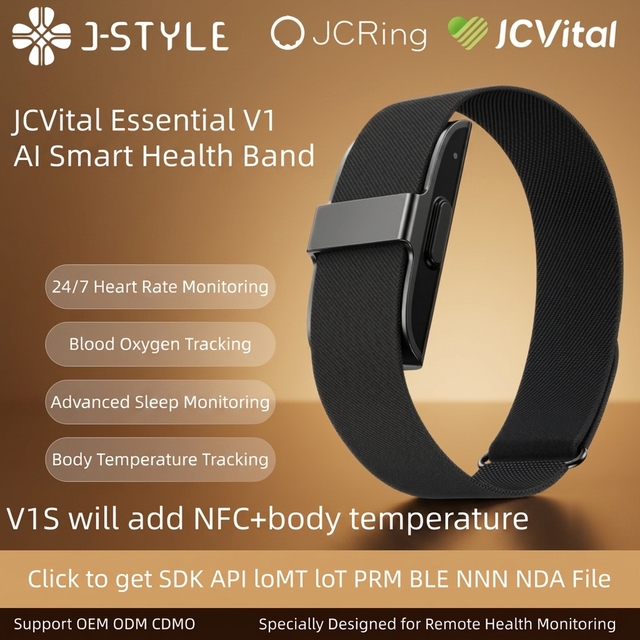JCVital V1 Patent DOE SDK API Android Fitness Tracker Smart Bracelet IP68 Water Resistant Health Monitor Screenless Smart Band