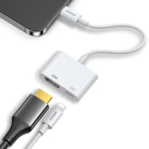 Joyroom kabel adaptor Tv Digital L ke Hd Mi, kabel konverter ponsel pintar putih