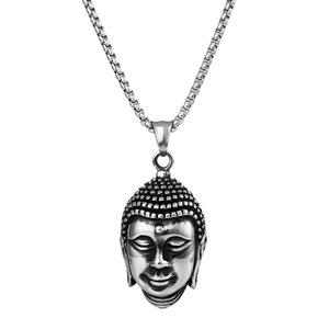Yunnique – collier avec pendentif tête de Bouddha en acier inoxydable, bijoux unisexes à la mode, forme de visage de 27mm, design géométrique - Product Image 5