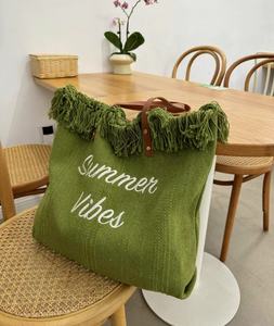 Sac de <span class=keywords><strong>plage</strong></span>, sac de voyage, sac fourre-tout moyen en toile, mode simple, pompon, tissage de <span class=keywords><strong>paille</strong></span>, fermoir magnétique, grande capacité, tendance, à porter à l'épaule - Product Image 6