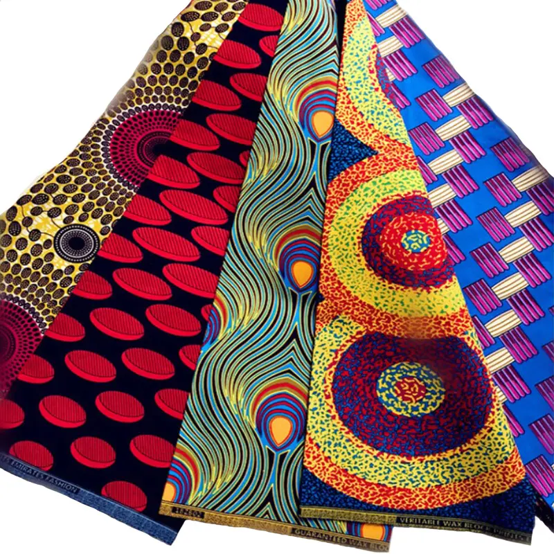 ผ้าพิมพ์ลายผ้าบาติกประจำชาติแอฟริกาผ้า100% ผ้าฝ้ายแท้6หลา