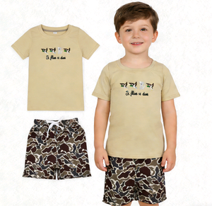 Conjunto de Ropa de 2 Piezas para Bebé Niño, Camiseta y Pantalones Cortos de Verano, Estilo Casual, Camuflaje de Caza, Algodón y Spandex, Marca RTS Boutique - Product Image 1