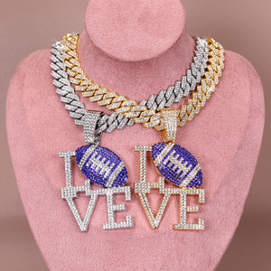 2025 I Love <span class=keywords><strong>NFL</strong></span> Rugby <span class=keywords><strong>Match</strong></span> Bleu Pendentif avec Chaînes pour Hommes Hip Hop Football Pendentif Collier Bijoux Cadeau pour Femmes En Gros - Product Image 1