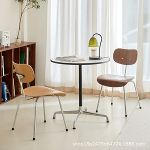 Dining Chair Solid Wood <b>Backrest</b> Chrome Legs Modern Minimalist Design For Dining Room - Product Image 3