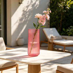 Vase en verre cylindrique côtelé rose transparent, vase à <span class=keywords><strong>fleurs</strong></span> haut pour la décoration de la maison, de la table de mariage, vase à <span class=keywords><strong>fleurs</strong></span> en verre moderne de luxe - Product Image 4