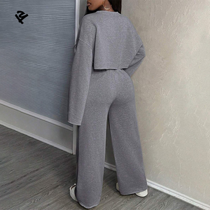 F240536 Ensemble de <span class=keywords><strong>Jogging</strong></span> 3 Pièces à Jambes Larges pour Femmes, Taille Plus, Haut Court Ample et Pantalon, Vêtements de Créateur Streetwear - Product Image 3