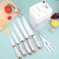 7 pièces ensemble de couteaux de cuisine multifonctionnel en acier inoxydable avec porte-couteau couteaux à fruits pour couper ensemble blanc