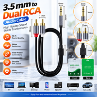Câble audio stéréo professionnel 3,5 mm double RCA à paire torsadée, fiche plaquée or, anti-bruit, tressé en nylon pour haut-parleur et ordinateur portable
