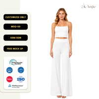 Anjie OEM ODM Ensemble 2 pièces pour femme : Crop top camisole blanc et pantalon large, personnalisable avec marque privée, pour la détente et les vacances, vente en gros