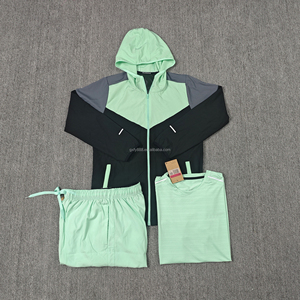 Set van 3 snel drogende kledingstukken, kleurrijke hoodie, T-shirt, comfortabel model voor hardlopen, zonnebeschermende windbreaker - Product Image 4
