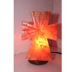 Lámpara de Sal Rosa de Cristal en Forma de Cruz de Primera Calidad, Tallada a Mano, Atrapasueños Sagrado Contemporáneo, Fuente de Alimentación Eléctrica Personalizada - Product Image 1