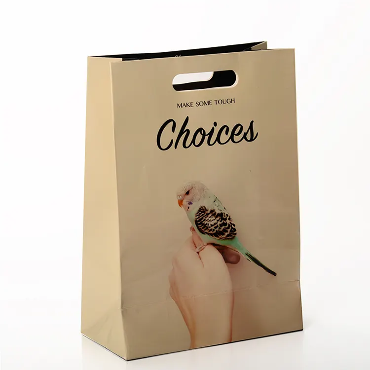 Custom die cute handles close gift bag charcoal jewelry perfume kraft khaki paper bag