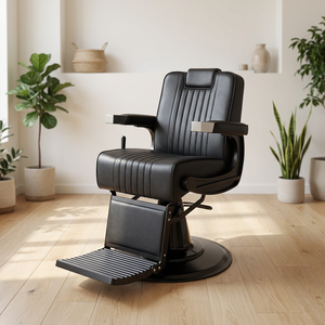 Fauteuil de <span class=keywords><strong>Barbier</strong></span> Vintage Européen Nouveau Design Noir Taakala <span class=keywords><strong>Belmont</strong></span> Luxe Moderne Cuir Base Chromée Pliable pour Salon de Coiffure - Product Image 1