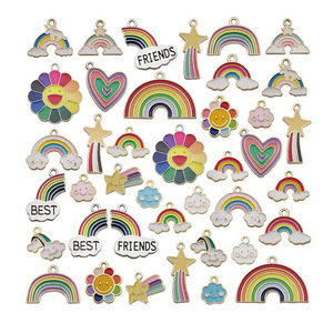 Breloques en émail plaqué or, motifs nuage arc-en-ciel, étoile, tournesol, cœur, pour la fabrication de bijoux DIY en gros (bracelets, colliers) - Product Image 5