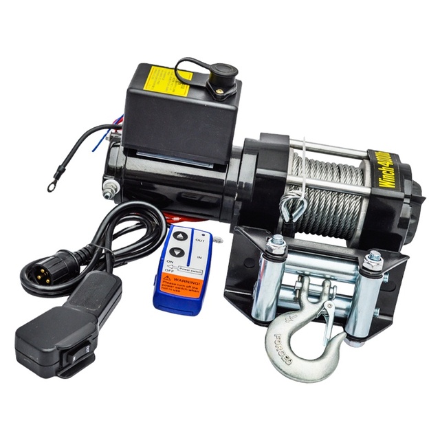 Heavy Duty 4000lbs Electric Winch 12V DC Motor 4x4 Offroad Vehicle Winch Synthetic Rope Waterproof for Car ATV Towing Recovery