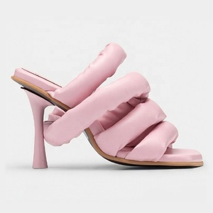 Custom Colors Solid Square Toe Stiletto Sandals Women Summer Puffy Straps Shoes Fancy Design High Heels Mules - Product Image 4