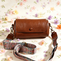 Nouveau sac bandoulière mini en cuir véritable de vachette pour femme - Deux sangles, style rétro européen et américain, fermeture éclair, coutures apparentes