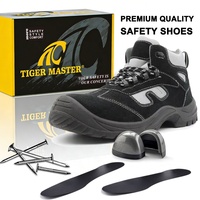 Sepatu Safety Sport Mid Cut Harga Terjangkau, Anti Tusuk, Pelindung Baja di Ujung, Kulit Suede Hitam, Sol PU Anti Minyak & Anti Selip untuk Pria