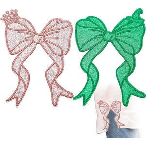 <b>Witch</b> Themed Side Bow Patch 5.334x7.534 Pink Green Glitter Iron On Applique For Sweatshirts Cloth DIY <b>Decorations</b> - Product Image 1