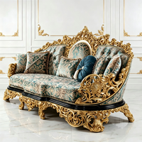 Ensemble de canapés classiques néoclassiques luxueux en bois massif, sculptés à la main, plaqués or turc, jacquard de soie, mobilier européen pour la maison