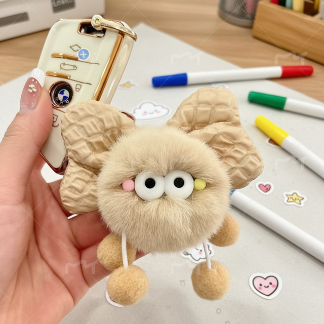 Furry Artificial Fur Soft Fur Bow Heart-shaped Anime Design Eco-friendly Customized Promotional Valentine's Day Keychain