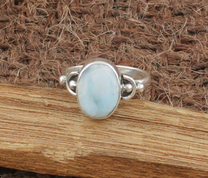 Anillo de Boda Clásico con Engaste de Bisel de Larimar Natural al por Mayor, Plata de Ley 925, Piedra Azul Genuina, Joyería Fina de Gemas de Alta Calidad - Product Image 1