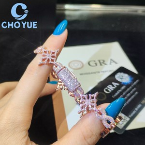 New Arrival 925 Sterling <b>Silver</b> Moissanite Cuban Link Bracelet Cross Bracelet Iced Out Jewelry <b>Men</b> Women Pass Diamond Test - Product Image 3