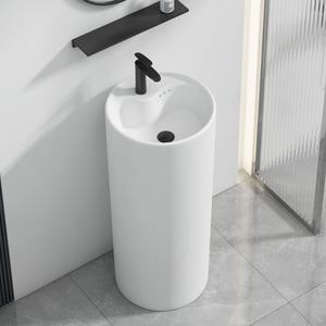 <span class=keywords><strong>Lavabo</strong></span> sur pied en céramique monobloc intégré, style nordique simple, pour salle de bain, hôtel, gîte - Product Image 1