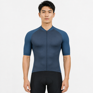 Maillot de cyclisme à manches courtes pour homme, bleu, color-block, respirant, séchage rapide, coupe active extensible, matière Spandex Polyester - Product Image 1