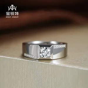 18k White Gold Engagement Ring Fancy Light Yellow Cushion Diamond Solitaire Band For Men
