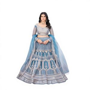 ชุดเลเฮนกาโชลีทรงเอ็มไพร์ปักลายประณีตยาวถึงพื้น สีสันสดใส เหมาะสำหรับทุกโอกาสที่ต้องการความสง่างามแบบราชวงศ์ - Product Image 1