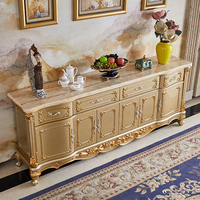 Meuble de rangement sculpté en bois massif avec dessus en marbre de style européen, buffet de salon, table console d'entrée avec séparateur de pièce