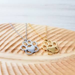 Popular New Stainless Steel <span class=keywords><strong>Paw</strong></span> <span class=keywords><strong>Print</strong></span> Necklace Metal Blank <span class=keywords><strong>Pet</strong></span> Cat Dog Heart Necklace Presente Para As Mulheres - Product Image 4