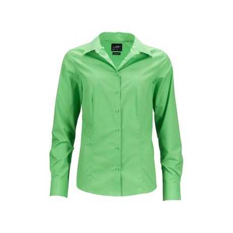 Ladies' Long-Sleeved Business Shirt Classic Striped Design Embroidered Logo Durable Blended Silk Fabric Loose Fit-XL Available