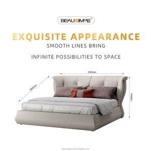 Lit cannois avec deux coussins moelleux reposant sur un dos courbé cadre de lit king size pour <span class=keywords><strong>villa</strong></span> contemporaine appartement immeuble ancien - Product Image 6