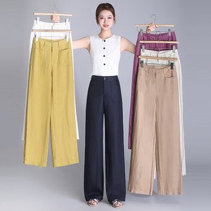 Nouveautés 2026 – Pantalons amples à jambes larges pour <span class=keywords><strong>femme</strong></span>, en <span class=keywords><strong>lin</strong></span> multicolore, haute qualité, pour l'été – Fournisseurs de vêtements d'été - Product Image 2