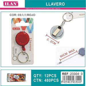 Portachiavi Ilan con cordino estensibile 90 cm max, colore rosso, cordino retrattile per chiavi e tessere identificative - Product Image 3