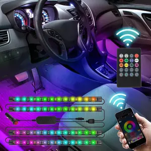 รถ RGB นําแสงแถบภายในตกแต่งแถบ LED บรรยากาศไฟรถยนต์พร้อมแอพเพลงรีโมทคอนโทรลไร้สาย