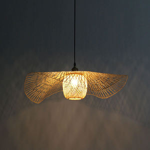Lustre en osier fait à la main Art cuisine Vintage Led bambou tissé rotin suspension pour Restaurant - Product Image 1