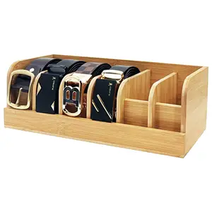 Bamboo Belt Organizer Box 6 Slot Belt Storage Rack Organizer per armadio e cassetto espositore per cintura per uomo donna