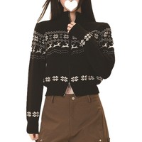 Kardigan Pendek Rajut Nilon Lengan Panjang Bermotif Bunga dengan Ritsleting dan Kerah Bulat Bergaya Vintage Jepang untuk Wanita, Desain Unik yang Chic.