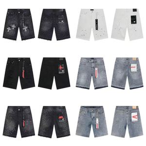 Fashion Spray Paint Embroidered Mid <strong>Waist</strong> Denim Shorts <strong>Men</strong> Vintage Washed Distressed Loose Fit Casual Streetwear <strong>Jean</strong> - Product Image 1