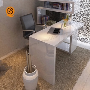 Sólido <span class=keywords><strong>blanco</strong></span> superficie de muebles para el hogar mesa de estudio y estantería de almacenamiento de combinación para venta - Product Image 5
