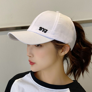 White Baseball Cap For Women With Ponytail Opening Sun Protection Duckbill Hat Spring Summer Canvas Hat - Product Image 1