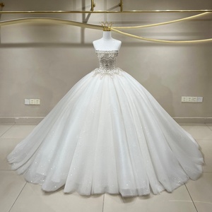 JFH95 Royal Boat Neck <b>Glitter</b> Wedding Bridal <b>Ball</b> Gown Dresses With Train - Product Image 1